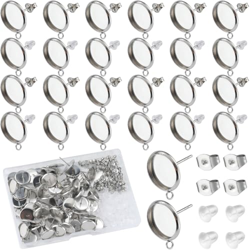 SOFPLATE 1 Box 180 Stück 12mm Cabochon Ohrringrohlinge Ohrringtablett Beschläge Aus Edelstahl Flache Unterlage Runde Lünettenfassungen Und Rückseite Für Schmuckherstellungssets Kunstharzzubehör Baste SOFPLATE 1 Box 180 Stück 12mm Cabochon Ohrringrohlinge Ohrringtablett Beschläge Aus Edelstahl Flache Unterlage Runde Lünettenfassungen Und Rückseite Für Schmuckherstellungssets Kunstharzzubehör Baste von SOFPLATE