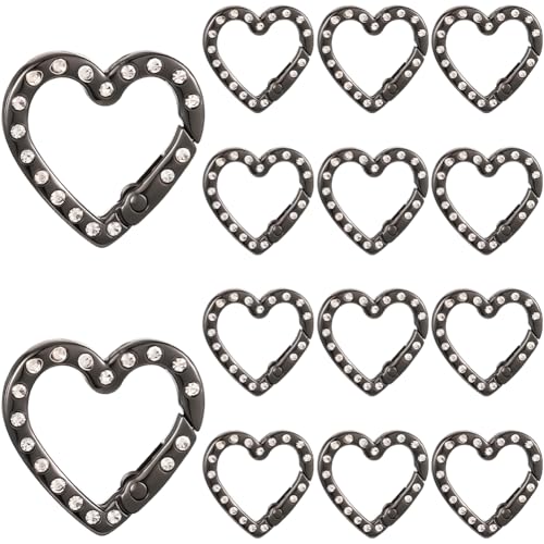 SOFPLATE 1 Box 20 Stück Herzförmiger Verschluss Herz Federklammer Metalllegierung Schwarz Robust Glänzende Strasssteine Karabinerhaken Für Geldbörsen Handtaschen Schmuckherstellung Zubehör DIY Basteln von SOFPLATE