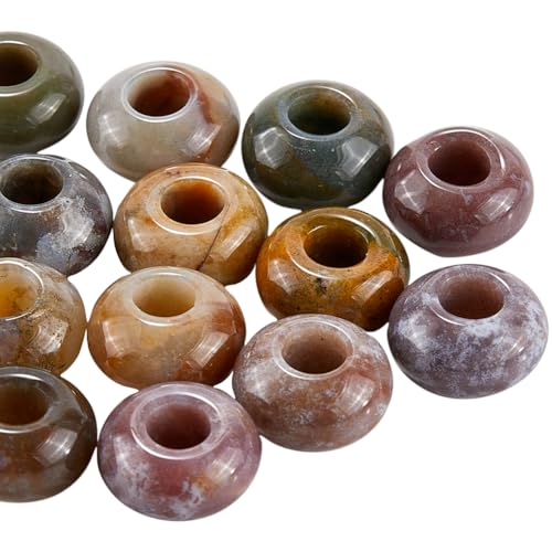 SOFPLATE 1 Box 20 Stück Natürliche Edelsteinperlen 14mm Indische Achatperle Großpackung Rund Stein Mit Großem Loch Europäische Rondell Abstandshalter Makramee Perlen Für Haarzöpfe Schmuckherstellung von SOFPLATE