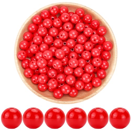 SOFPLATE 1 Box 200 Stück 10mm Rote Perlen Glatte Runde Acrylperlen Undurchsichtige Lose Kugeln Kunststoff Abstandshalter Schmuckzubehör Für Heimwerker Basteln Armbänder Halsketten Ohrringe Schmuckher von SOFPLATE