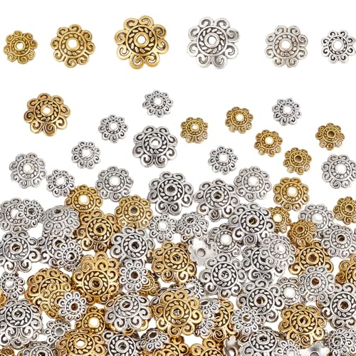 SOFPLATE 1 Box 240 Stück 8mm /10mm /12mm Blumen Perlenkappen Goldene Blumen Abstandshalter Perlen Metall Tibetisches Antik Silber Runde Filigrane Perlen Abstandshalter Für Armbänder Perlen Halsketten von SOFPLATE