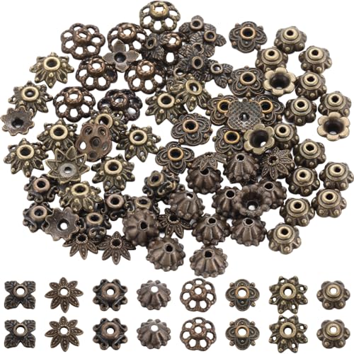 SOFPLATE 1 Box 240 Stück Blumenperlenkappen Schmuckperlen Endkappen Mit Loch Legierungs Abstandshalter Perlenkappen Kleine Strukturierte Tibetische Endperlen In Antikbronze Für Die Schmuckherstellung von SOFPLATE