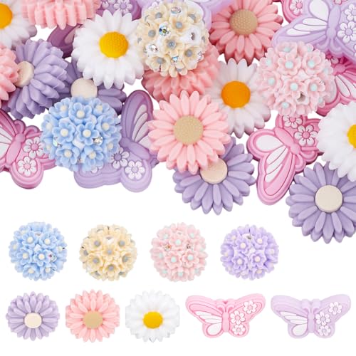 SOFPLATE 1 Box 29 Stück Blumen Silikon perlen Schmetterlings Silikon perlen Gänseblümchen Frühling Groß Weich Valentinstag Flache Rückseite Blumenkugelperlen Für Stifte Halsketten Ohrringe Schlüssel von SOFPLATE