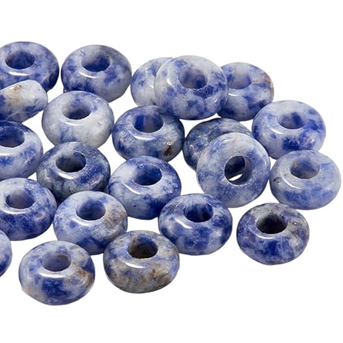 SOFPLATE 1 Box 30 Stück Naturstein Rondellperlen Großes Loch Natursteinperlen Natürliche Rondellform Blau Weiß Lose Abstandshalter Edelsteinperlen In Großpackung Zur Schmuckherstellung Zubehör Zum Bas von SOFPLATE