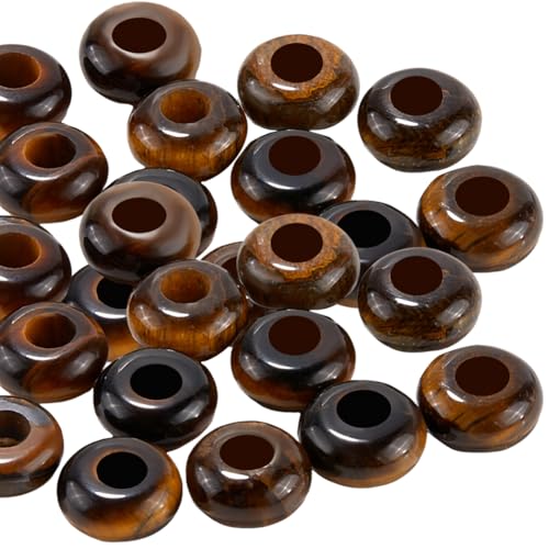 SOFPLATE 1 Box 30 Stück Tigerauge Perlen Mit Großem Loch Edelstein Abstandshalterperlen Mit Großem Loch Dunkelbrauner Edelstein Lose Makramee Perlen In Großpackung Für Schmuck Damen Stift Haare Halske von SOFPLATE