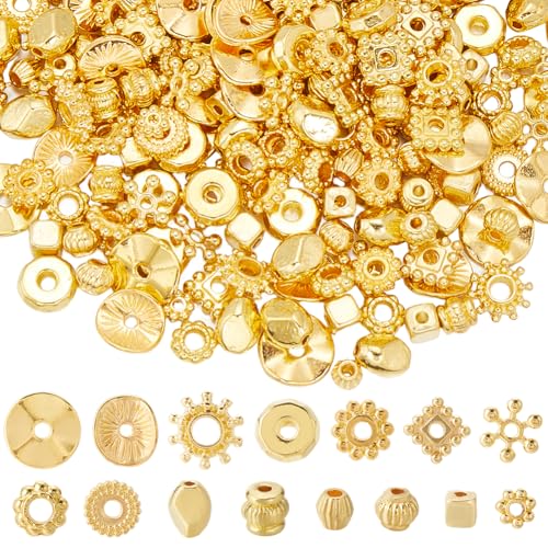 SOFPLATE 1 Box 300 Stück 15 Stile Abstandsperlen Aus Legierung Goldene Blumenperle Lose Metall Im Tibetischen Stil Flach Rund Rondell Würfel Quadratisch Fassperle Abstandshalter Für Die Schmuckherstel von SOFPLATE