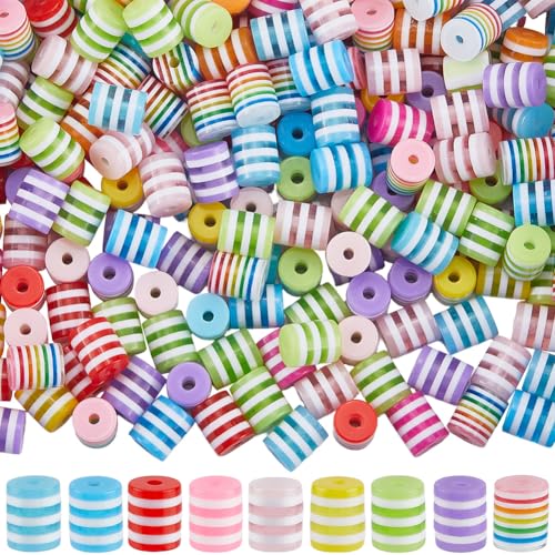 SOFPLATE 1 Box 300 Stück Gestreifte Harzperlen Bonbonfarbene Gestreifte Perlen Lose Klein Durchscheinender Regenbogen Zylinder Abstandshalter Für Schmuckherstellung Armbänder Halsk von SOFPLATE