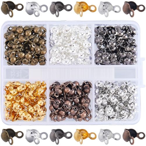 SOFPLATE 1 Box 360 Stück 6 Farben Perlenspitzen Knotenabdeckungen Perlenspitzenknoten Messing Kleine Bunte Muschelkalotte Crimpen Offene Enden Perlenabdeckung Für Die Schmuckherstellung Halsketten Arm von SOFPLATE