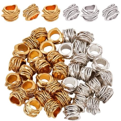 SOFPLATE 1 Box 40 Stück Abstandsperlen Mit Großem Loch Silberfarbene Tibetische Abstandsperlen Legierung Europäische Rondelle Goldene Abstandshalter Metall Hohle Säulenperle Für DIY Schmuck Basteln He von SOFPLATE