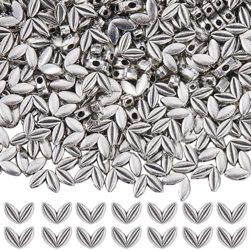 SOFPLATE 1 Box 400 Stück Blattmetallperlen Tibetische Antik Silber Abstandshalterperlen Mit Doppellöchern Legierung Weizenähre Kleine Retro Abstandshalter Lose Perle Für Die Schmuckherstellung Armbänd von SOFPLATE