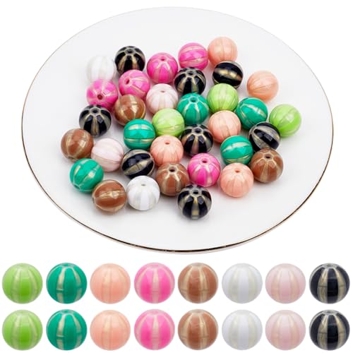 SOFPLATE 1 Box 50 Stück 15mm Acrylperlen Kaugummiperlen Großpackung Undurchsichtig Bunt Große Glitzerpulver Lose Abstandshalter Klobige Kunststoff Streifenperle Zur Schmuckherstellung Perlenstift Hal von SOFPLATE