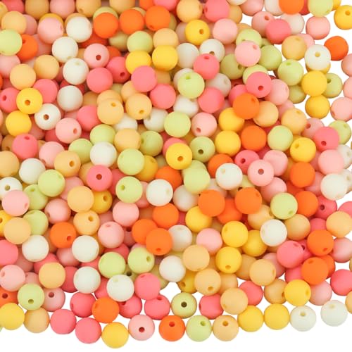 SOFPLATE 1 Box 500 Stück Runde Matte Perlen Undurchsichtige Acrylperlen 8mm Kugel Mattiertes Orange Imitiertes Silikon Kaugummi Glatte Gummierte Abstandshalter Lose Perlen Für Die Herstellung von Schm von SOFPLATE