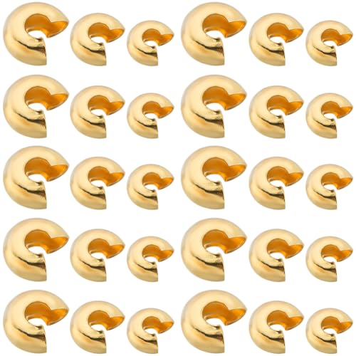 SOFPLATE 1 Box 600 Stück 3.2 mm 4 mm 5 mm Crimpperlen Knotenabdeckungen Gold Crimpperlenkappen Halbrunde Offene Crimp Endspitze Messing Crimpzange Abstandsperlen Beschläge Für Schmuckherstellungszubeh von SOFPLATE