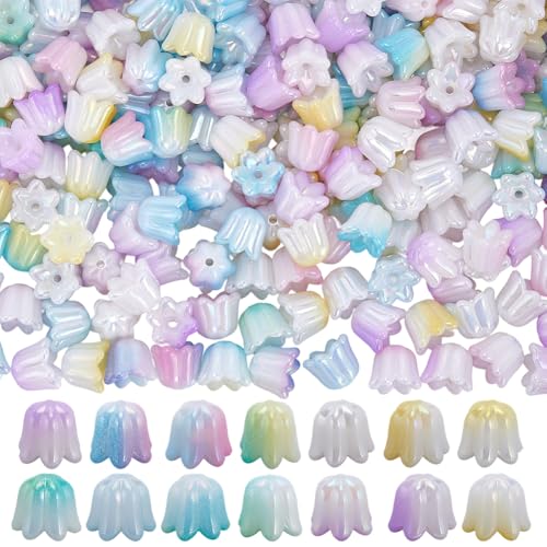 SOFPLATE 1 Box 7 Farben 280 Stück Acryl LilienBlumennperlen Blumennperlenkappen Lose Masse Kunststoff Niedlich Bunt Tulpenglocke Trompete Schillernder Abstandshalter Für Schmuckherstellung DIY Handwer von SOFPLATE