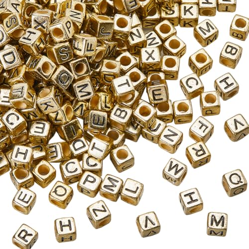 SOFPLATE 1 Box 800 Stück Goldene Buchstaben Abstandsperlen 6mm Quadratische Alphabet Perlen Kleines Acryl Großes Loch A Bis Z Würfelbuchstaben Vintage Retro Abstandshalter Lose Perlen Zur Schmuckhers von SOFPLATE