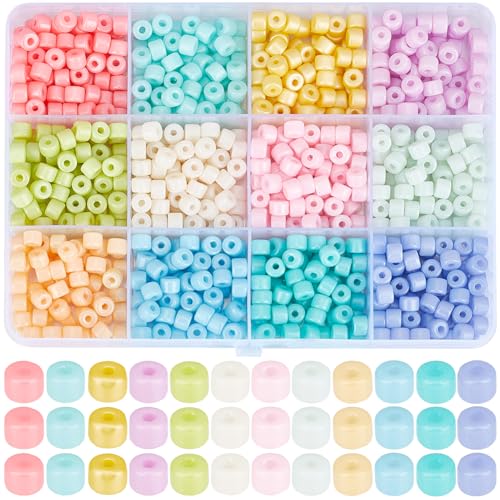SOFPLATE 1 Box 933 Stück 12 Farben Violette Zylinderperlen Röhren Rocailles Perlen Klein Undurchsichtig Macaron Farbe 4 x 5.5mm Glassäule Backfarbe Abstandshalter Perlen Sets Für Die Schmuckherstellu von SOFPLATE