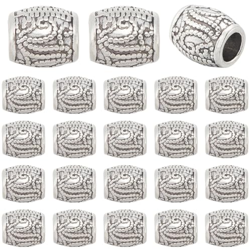 SOFPLATE 1 Box Mit 100 Stück Antiken Silbernen Europäischen Perlen Großpackung Mit Großen Löchern Säulenperlen Tibetischer Stil Metalllegierung Fass Röhre Rondell Große Löcher Abstandsperlen Für Die S von SOFPLATE