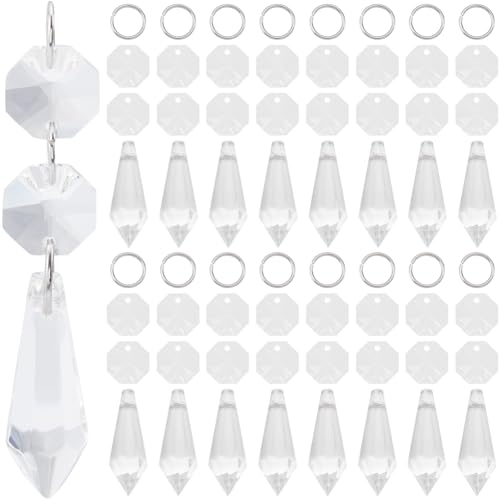 SOFPLATE 1 Box Mit 20 Stück 38mm Kronleuchter Ersatzkristallen Lampenkristall Ersatzglas Hängende Eiszapfen Tropfen Anhängerprisma Mit Oktogan Verbindungsset Für Kronleuchter Kerzenlampen DIY Dekorati von SOFPLATE