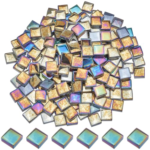 SOFPLATE 1 Box Mit 200 quadratischen Mosaikfliesen Großpackung Dunkelgraue Glasmosaikfliesenstücke Kleine Schillernde Kristall Cabochons Mosaikfliesenbilder Für Wandhandwerk Trittsteine DIY Mosaikhers von SOFPLATE