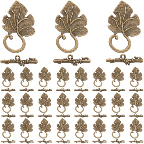 SOFPLATE 1 Box Mit 30 Sets Blatt Knebelverschlüsse Metall Knebelverschlüsse Antik Bronze Tibetischer Stil OT Knebelverschluss Legierung T Stab Verschlussverschlüsse Beschläge Zur Schmuckherstellung Ve von SOFPLATE