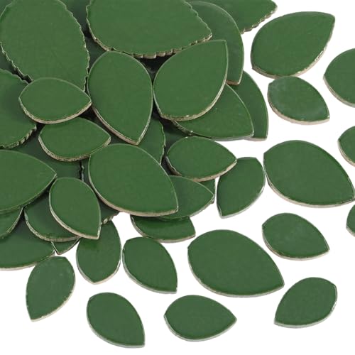 SOFPLATE 1 Schachtel 200g Grüne Blätter Keramikfliesen Mosaikstücke Aus Porzellan Undurchsichtig Kleine Dunkelgrüne Blätter In Form von Blumen Gefärbte Cabochon Fliesen Für Handgefertigte Kunst Bastel von SOFPLATE