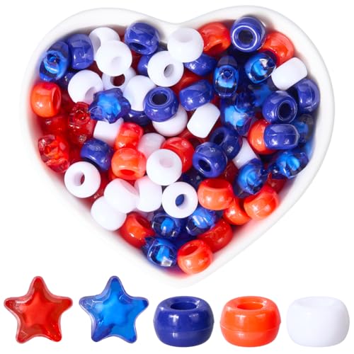 SOFPLATE 1 Schachtel 900 Stück Perlen Zum Unabhängigkeitstag Rote Weiße Und Blaue Pony Perlen Patriotisches Perlenornament Plastiksterne Perlen In Großpackung Für Die Dekoration Zum 4. Juli DIY Bastel von SOFPLATE