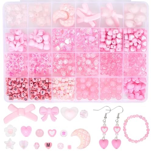 SOFPLATE 1 Schachtel Mit 828 rosa Perlen Set Zum Basteln von Freundschaftsarmbändern Valentinstag Feiertage Acryl Blumen Sterne Schleifen Herzen Alphabet Perlen Lose Valentinst von SOFPLATE
