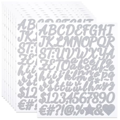 SOFPLATE 10 Blatt 1 Zoll Glitzer Buchstabenaufkleber Silberne Zahlenaufkleber Vinyl Kunststoff Selbstklebende Symbole Alphabet Aufkleber Zum Aufkleben von Buchstaben Für Briefkasten Schild Adresse Scr von SOFPLATE