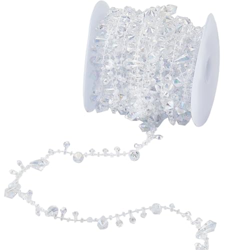SOFPLATE 10 m/32.8 Fuß Transparente Weihnachtsperlengirlande Kunststoff Kristallstränge Mit Spule Klare ab Diamant Tropfen Kleine Nähperlenbesätze Für Zuhause Weihnachtsbaum Hochzeitsfeier Wand DIY De von SOFPLATE