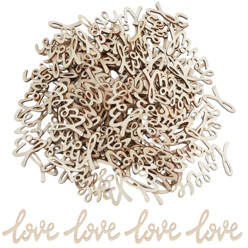 SOFPLATE 100 Stück „Love“ Ausschnitt Aus Holz Unlackierte Holzwortausschnitte Maisseide Kleine Leere Buchstaben Basteln Verzierung Schild Ornamente Scheiben Zubehör Für DIY Projekte Party Baum Wandkun von SOFPLATE