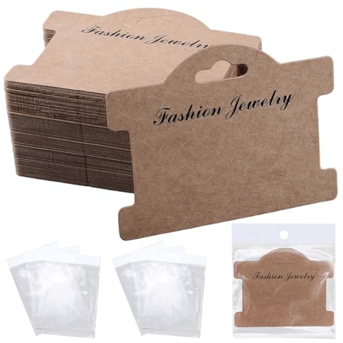 SOFPLATE 100 Stück 3.78 x 2.95 Zoll Schmuckdisplaykarten Halskettendisplaykarten Mit Taschen Kamelkartonpapier Armbänder Hängedisplaykartenhalter Zum Verpacken von Schmuck Ohrringen Zur Präsentation v von SOFPLATE