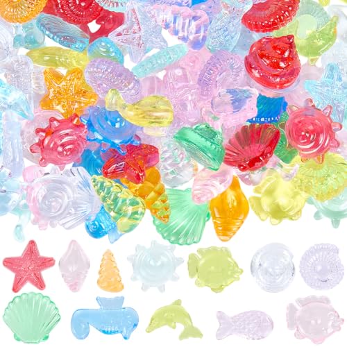 SOFPLATE 100 Stück Acryl Meerestiere Muschelschale Party Dekoration Verschiedene Seesterne Muscheln Ozeanfiguren Meereslebewesen Strandthema Ornament Für Tischstreuer Vasenfüller Heim Aquarium Dekor von SOFPLATE