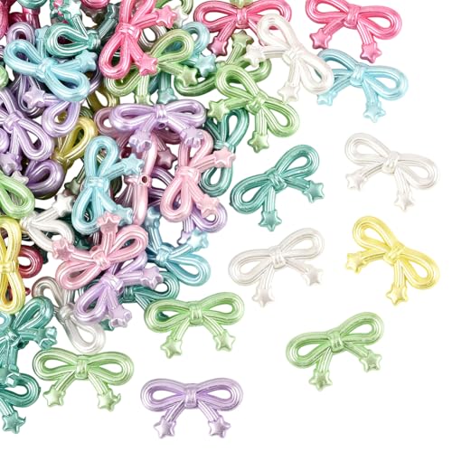 SOFPLATE 100 Stück Perlen Acryl Bogenperlen Undurchsichtige Acrylperlen Bunte Schleife Stern Ästhetische Kokette Kunstperle Lose Glatte Abstandshalter Befunde Für Die Schmuckherstellung Armbänder Hals von SOFPLATE