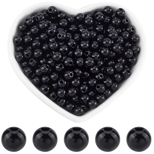 SOFPLATE 1000 Stück 6mm Schwarze Perlen Undurchsichtige Acrylperlen Glatte Kleine Runde Abstandsperlen Kunststoffkugeln Lose Schmuckperlen Zur Schmuckherstellung Armbänder Halsketten Ohrringe Zubehör von SOFPLATE