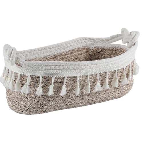 SOFPLATE 12.6 x 6.9 x 4 Zoll Gewebter Baumwollseilkorb Makramee Boho Korb Distel Quaste Im Bohemian Stil Kleine Aufbewahrungsbox Für Zuhause Schlafzimmer Kinderzimmer Wohnzimmer Eingangsbereich DIY De von SOFPLATE