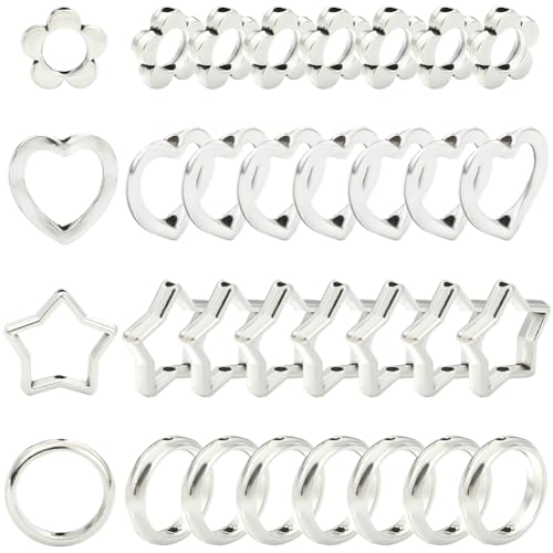 SOFPLATE 120 Stück 4 Stile Silberrahmen Perlen Hohl Herz Charm Kleine Legierung Runde Stern Blume Offene Verbinder passen lose Bulk Zwei Löcher Hohler Abstandshalter Perlen für Schmuckherstellung DIY SOFPLATE 120 Stück 4 Stile Silberrahmen Perlen Hohl Herz Charm Kleine Legierung Runde Stern Blume Offene Verbinder passen lose Bulk Zwei Löcher Hohler Abstandshalter Perlen für Schmuckherstellung DIY von SOFPLATE