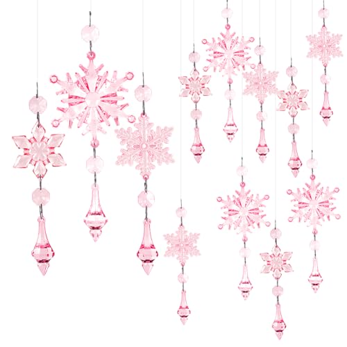 SOFPLATE 15 Stück 3 Stile Christbaumschmuck Aus Kristall Rosa Acryl Schneeflocken Ornamente Weihnachtskristall Schneeflocken Dekoration Für Weihnachtsbaum Winterwunderland Dekor Party Hochzeitsfeier von SOFPLATE