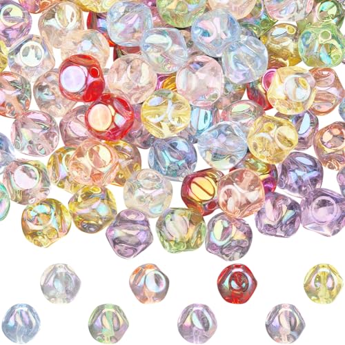 SOFPLATE 160 Stück 8 Farben Acryl Perlen Rund Facettiert Transparente Kristallperlen Großpackung 16mm UV Farbe Runde Abstandsperlen Mit Loch Für Armbänder Ohrringe Halsketten Schmuckherstellung Perle von SOFPLATE