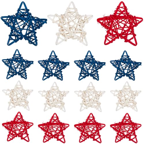 SOFPLATE 18 Stück 44cm Große Rattan Sterne Sternvasen Dekoration Großpackung Großer Unabhängigkeitstag Patriotischer Vasenfüller Gemischte Farben Hochzeits Gedenktag (3). Juli Dekoration Für Zuhause von SOFPLATE