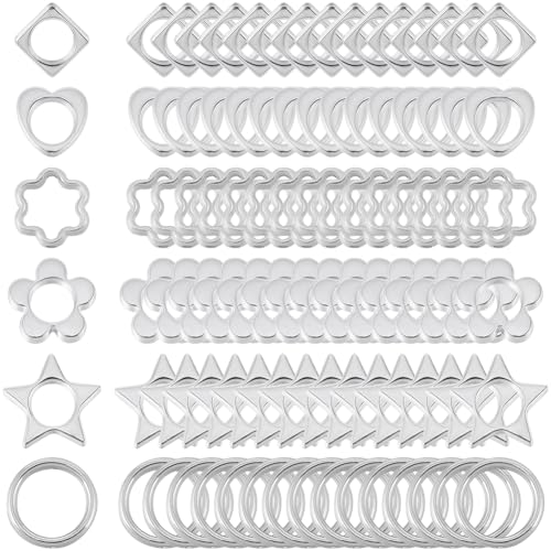 SOFPLATE 180 Stück 6 Stile Kreis Perlenrahmen Silber Hohl Blume Spacer Perlen Metall Stern Quadratisch Herzform 2 Löcher Verbinder Lose Abstandshalter für Armbänder Ohrringe Schmuckherstellung von SOFPLATE