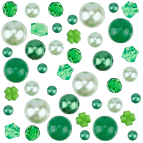 SOFPLATE 190 Stücke 8 Stile St. Vasenfüller Zum Patrick'S Day Grüne Acrylperlen Kleeblätter Ornament Schwimmende Glücksvase Dekorfüller Für Tafelaufsätze Tischdekorationen Irland Festival Party Heimde von SOFPLATE