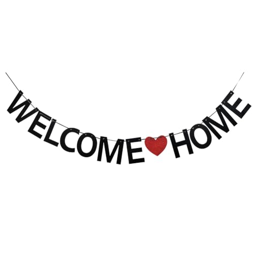 SOFPLATE 2 Sets Welcome Home Banner Außen Schwarz und Rot Welcome Home Schild Banner mit rotem Herzband Nadel Papier Buchstaben Heimkehr Party Dekorationen für Familie Thema Party Supplies Feiern von SOFPLATE