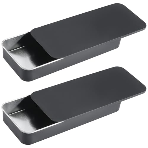 SOFPLATE 2 Stück 6.57"X2.76"X0.93" tragbare Blechdosen Schwarze Aufbewahrungsdosen Für Unterwegs Mit Deckel Leer Rechteckig Mit Schiebedeckel Metallbehälter Wiederverwendbarer Aufbewahrungsbehälter Fü von SOFPLATE