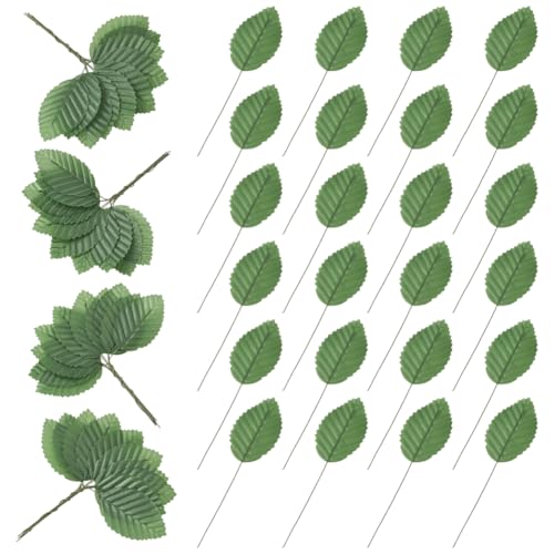SOFPLATE 200 Stück Künstliche Einzelblätter Grünes Drahtblatt Mit Stiel Dekorative Künstliche Rosenblütenblätter Aus Seide Zum Basteln DIY Kränze Girlanden Blumennsträuße Tafelaufsätze Zuhause Hochzei von SOFPLATE