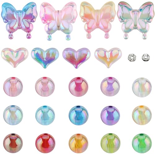 SOFPLATE 258 Stück Perlenstift Herzperlen Acryl DIY Stiftperlen Undurchsichtig Bunt Sortiert Rund Schmetterling Brennpunkt Klobiger Abstandshalter Lose Perlen Set Für Schmuck Perlenstifte Armbänder Ha von SOFPLATE