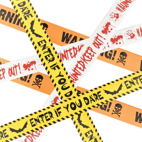 SOFPLATE 3 Rolle 3 Stile Halloween Absperrband Gruseliges Klebeband Aus Kunststoff 329.9 x {1}{2} m Farbe „Spuk“ „Betreten Verboten Wenn Sie Sich Trauen“ Warnung Schreck Dekoratives Zubehör Für Spukhä von SOFPLATE