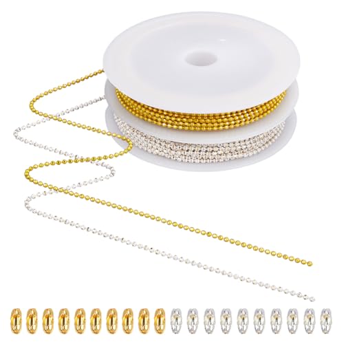 SOFPLATE 30 Fuß/9 m 1.5mm Goldene Kugelkette Rolle Hundemarke Perlenkette Messing Klein Rund Facettiert Zugverlängerung Metall Silberfarbene Perlengliederketten Verbinder Für Die Schmuckherstellung Ha von SOFPLATE