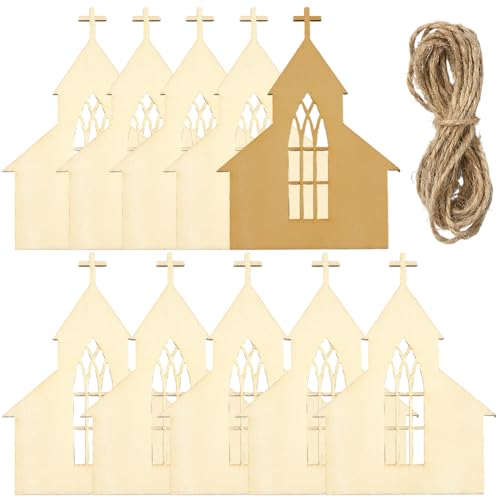SOFPLATE 30 Stück 4 x 3 Zoll Große Holzausschnitte Für Die Kirche Unlackierte Geschenkanhänger Aus Holz Mit Schnur Hausförmiger Hängeanhänger Aus MDF Material Blanke Bastelausschnitte Ornamente Zum Be von SOFPLATE
