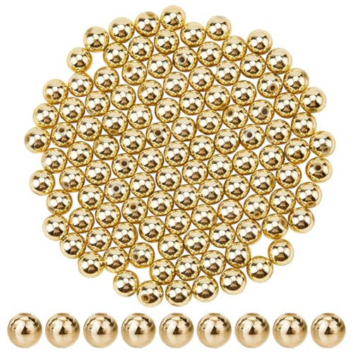 SOFPLATE 300 Stück ABS Imitationsperlen Goldfarben Runde Abstandsperlen Großpackung 10mm Nahtlos Glatt Kunststoff Lose Kugelperlen Abstandshalter Für Armbänder Halsketten Ohrringe Schmuck DIY Basteln von SOFPLATE