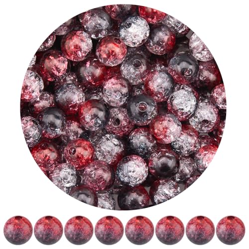 SOFPLATE 300 Stück Dunkelrote Crackle Perlen 8mm Acryl Kristallperlen Kugel Rund Klein Transparent Kunststoff Glatt Lose Abstandsperlen Für Die Schmuckherstellung Armbänder Halsketten Ohrringe Zubehö von SOFPLATE